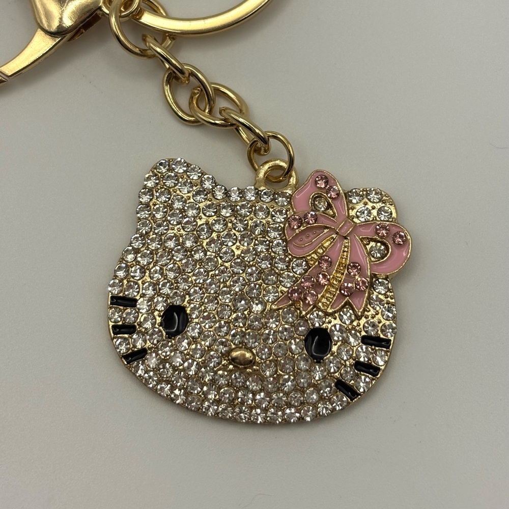 Hello Kitty Gold tone Bag Charm Keychain light pink